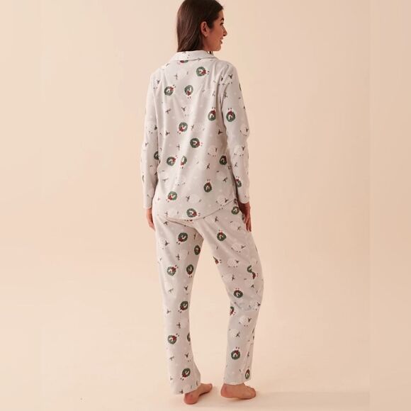 New With Tag La Vie En Rose Size‎ Small Festive Print 2 Piece Micropolar Pajamas - Picture 3 of 11